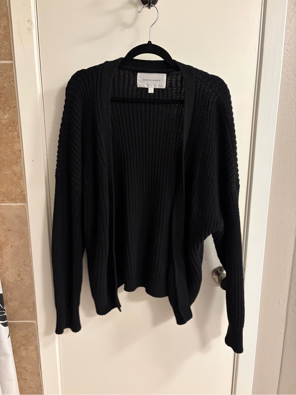 Tradlands Black Open-Front Waffle Knit Cardigan